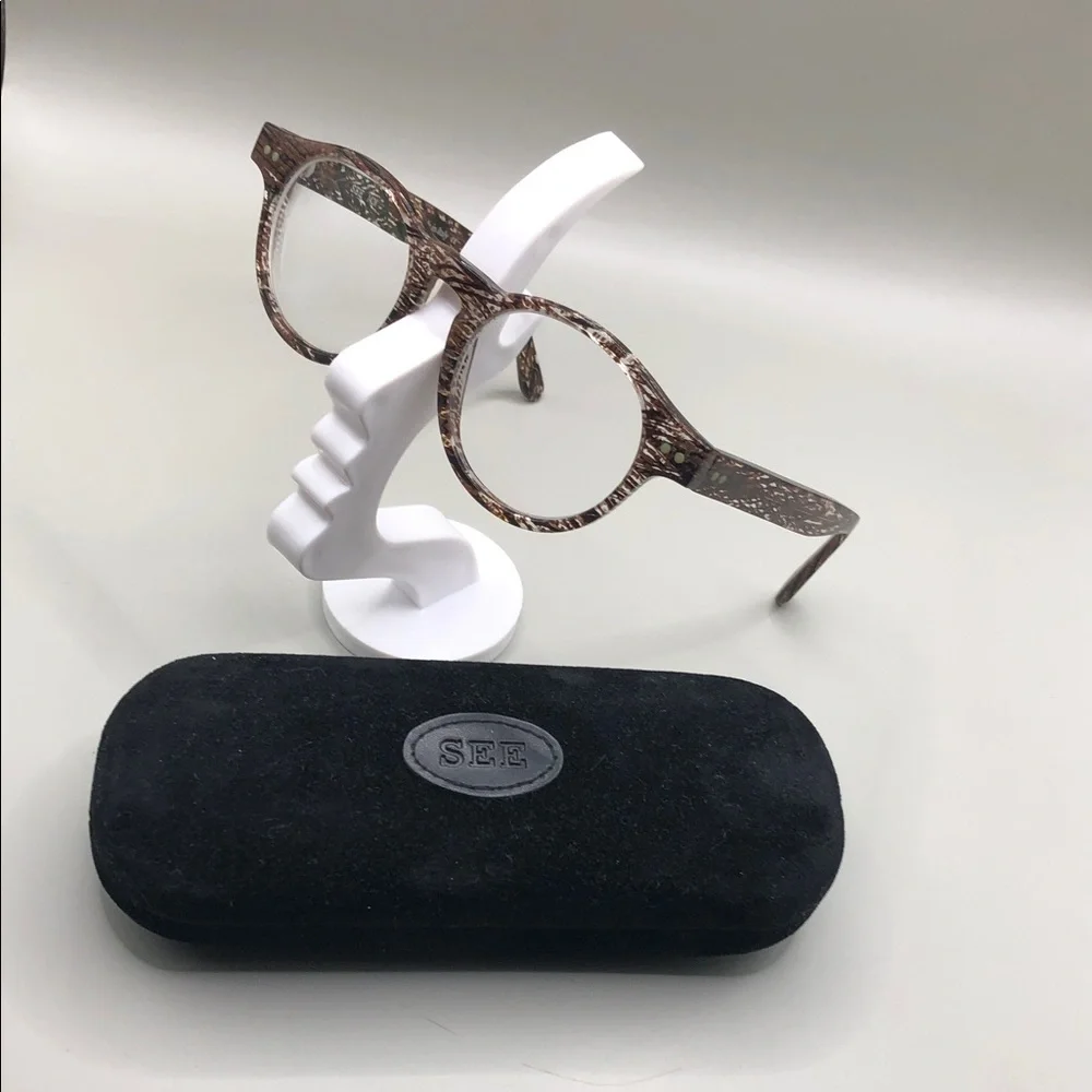 See Eyewear 1428 C2 round glasses eyeglasses frames UNISEX brown wood grain.